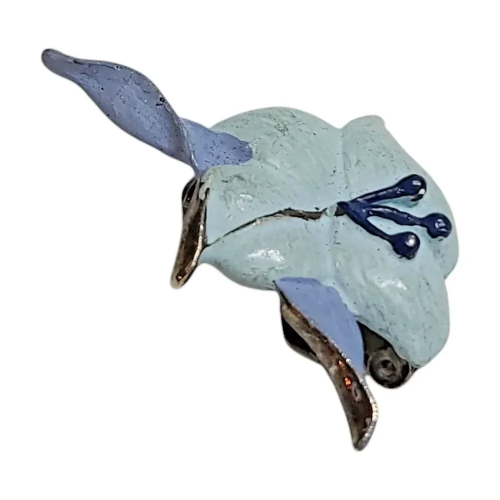 Vintage Metal Painted Blue Enamel Flower Pin Brooch Spring Floral Silver Tone
